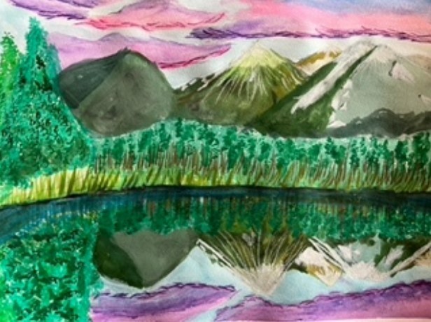 Student artwork of mountains